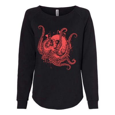 Deadly Zombie Octopus Skull Womens California Wash Sweatshirt