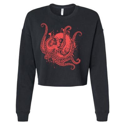 Deadly Zombie Octopus Skull Cropped Pullover Crew