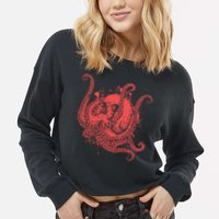 Deadly Zombie Octopus Skull Cropped Pullover Crew