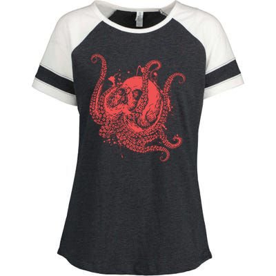 Deadly Zombie Octopus Skull Enza Ladies Jersey Colorblock Tee