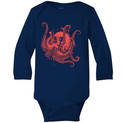 Deadly Zombie Octopus Skull Baby Long Sleeve Bodysuit