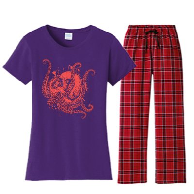 Deadly Zombie Octopus Skull Women's Flannel Pajama Set