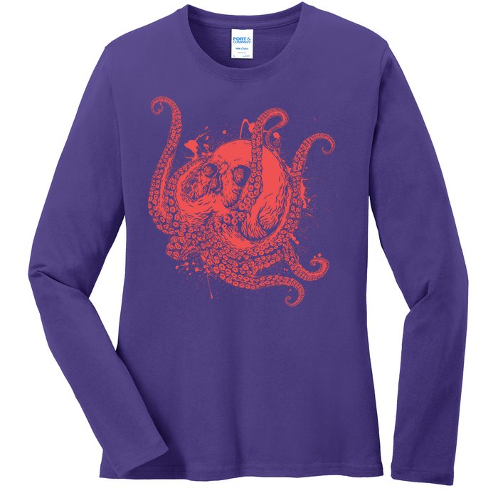 Deadly Zombie Octopus Skull Ladies Long Sleeve Shirt