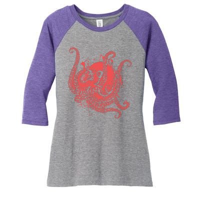 Deadly Zombie Octopus Skull Women's Tri-Blend 3/4-Sleeve Raglan Shirt