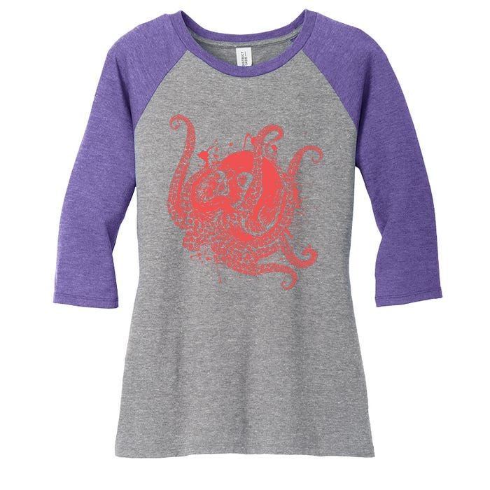 Deadly Zombie Octopus Skull Women's Tri-Blend 3/4-Sleeve Raglan Shirt