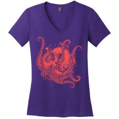 Deadly Zombie Octopus Skull Women's V-Neck T-Shirt