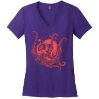 Deadly Zombie Octopus Skull Women's V-Neck T-Shirt