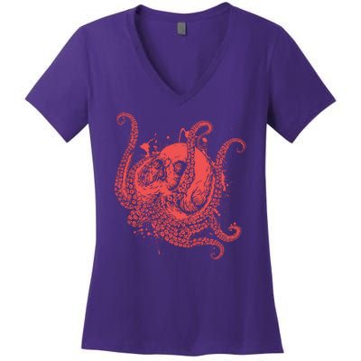 Deadly Zombie Octopus Skull Women's V-Neck T-Shirt