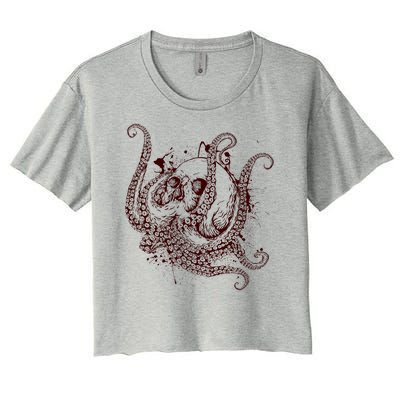 Deadly Zombie Octopus Skull Women's Crop Top Tee