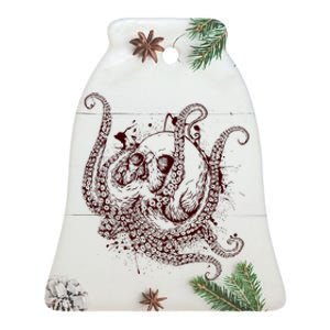 Deadly Zombie Octopus Skull Ceramic Bell Ornament