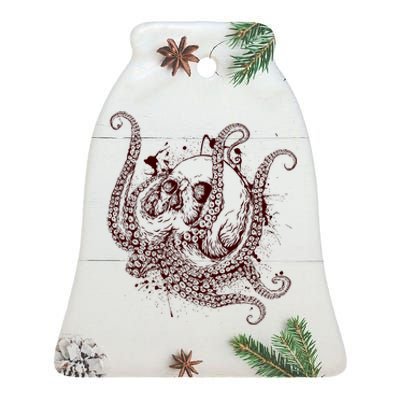 Deadly Zombie Octopus Skull Ceramic Bell Ornament