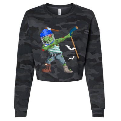 Dabbing Zombie Playing Ice Hockey Player Cool Halloween Gift Cropped Pullover Crew