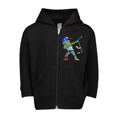 Dabbing Zombie Playing Ice Hockey Player Cool Halloween Gift Toddler Zip Fleece Hoodie