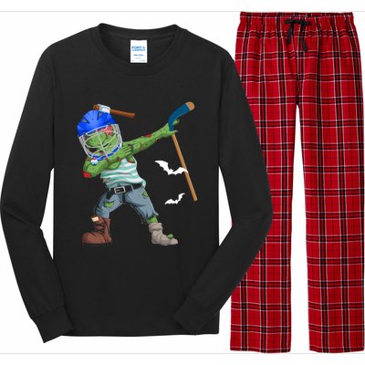 Dabbing Zombie Playing Ice Hockey Player Cool Halloween Gift Long Sleeve Pajama Set