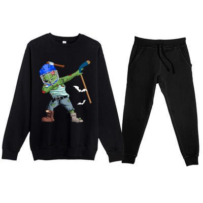 Dabbing Zombie Playing Ice Hockey Player Cool Halloween Gift Premium Crewneck Sweatsuit Set