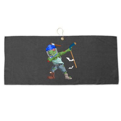 Dabbing Zombie Playing Ice Hockey Player Cool Halloween Gift Large Microfiber Waffle Golf Towel