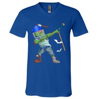 Dabbing Zombie Playing Ice Hockey Player Cool Halloween Gift V-Neck T-Shirt