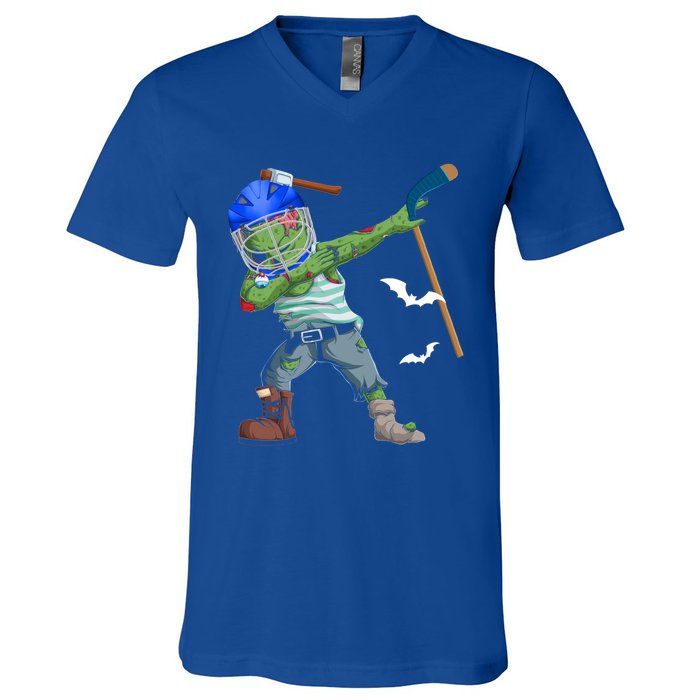 Dabbing Zombie Playing Ice Hockey Player Cool Halloween Gift V-Neck T-Shirt