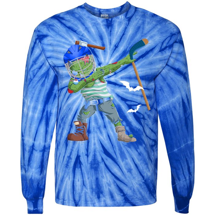 Dabbing Zombie Playing Ice Hockey Player Cool Halloween Gift Tie-Dye Long Sleeve Shirt