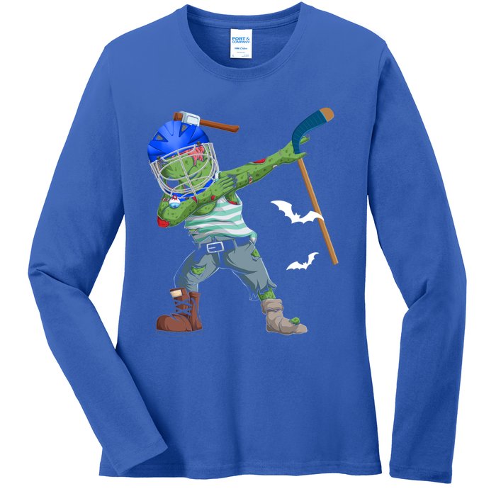 Dabbing Zombie Playing Ice Hockey Player Cool Halloween Gift Ladies Long Sleeve Shirt