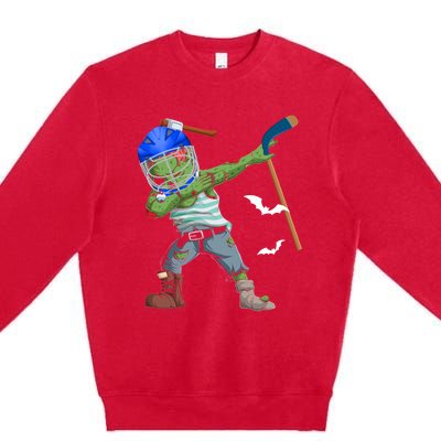 Dabbing Zombie Playing Ice Hockey Player Cool Halloween Gift Premium Crewneck Sweatshirt