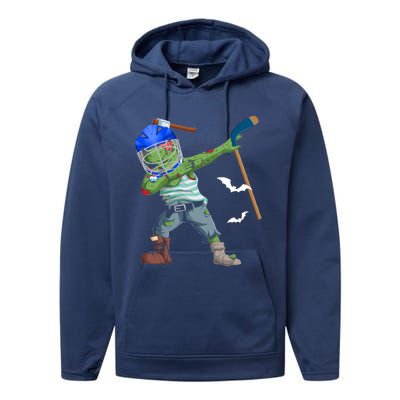 Dabbing Zombie Playing Ice Hockey Player Cool Halloween Gift Performance Fleece Hoodie