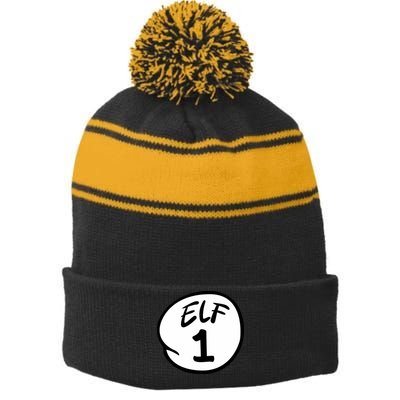 Elf 1 2 3 4 5 Custom Number Christmas Stripe Pom Pom Beanie