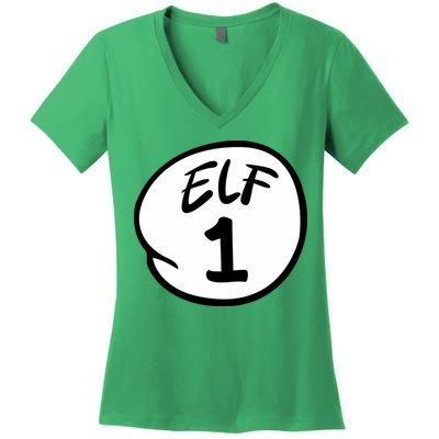 Elf 1 2 3 4 5 Custom Number Christmas Women's V-Neck T-Shirt