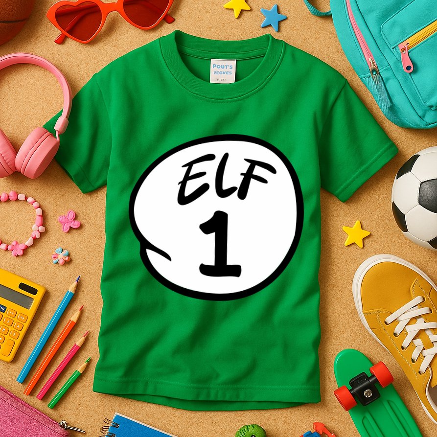 Elf 1 2 3 4 5 Custom Number Christmas Kids T-Shirt