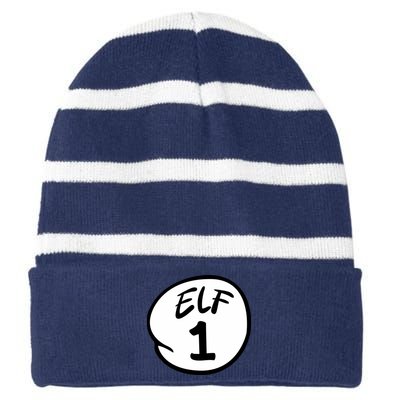 Elf 1 2 3 4 5 Custom Number Christmas Striped Beanie with Solid Band