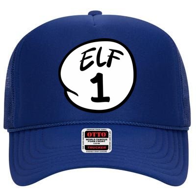 Elf 1 2 3 4 5 Custom Number Christmas High Crown Mesh Back Trucker Hat