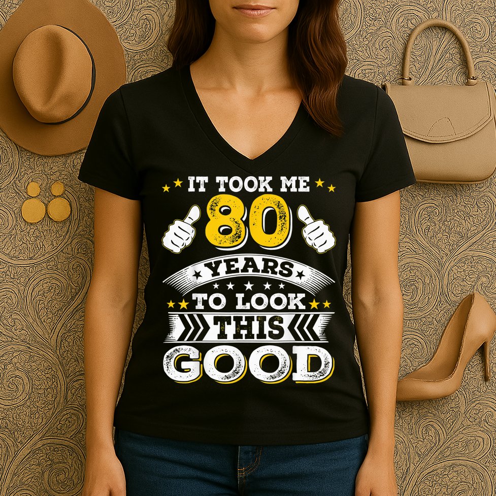 Eighty 1943 80th 80 Years Old birthday Idea For Dad Grandpa Women's V-Neck T-Shirt