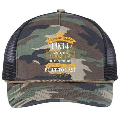 Extraordinary 1934 Limited Edition Built To Last 90th Birthday Retro Rope Trucker Hat Cap