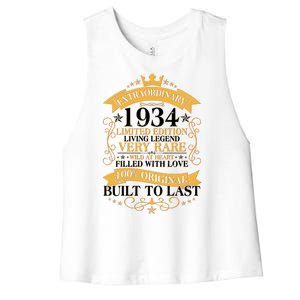 Extraordinary 1934 Limited Edition Built To Last 90th Birthday Women's Racerback Cropped Tank