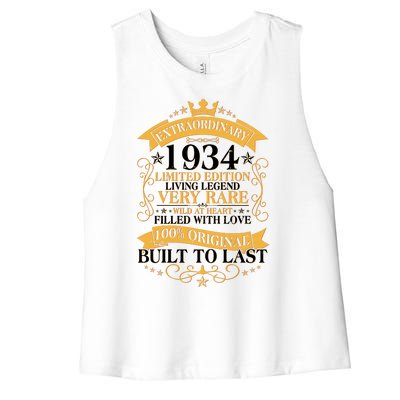 Extraordinary 1934 Limited Edition Built To Last 90th Birthday Women's Racerback Cropped Tank