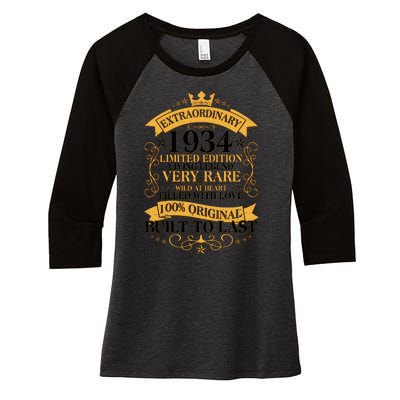 Extraordinary 1934 Limited Edition Built To Last 90th Birthday Women's Tri-Blend 3/4-Sleeve Raglan Shirt