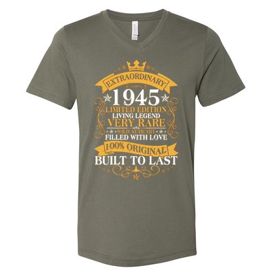Extraordinary 1945 Limited Edition Built To Last 80th Birthday V-Neck T-Shirt