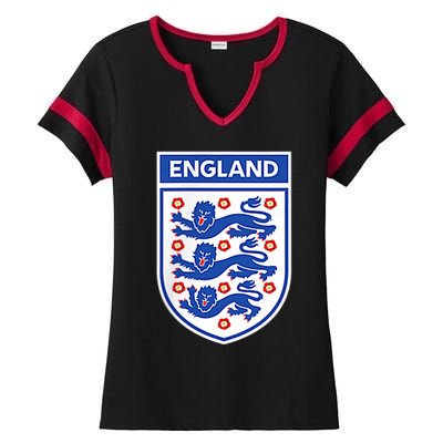 England 1982 Soccer Team Jersey British Three Heraldic Lions Ladies Halftime Notch Neck Tee