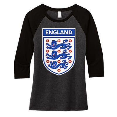 England 1982 Soccer Team Jersey British Three Heraldic Lions Women's Tri-Blend 3/4-Sleeve Raglan Shirt