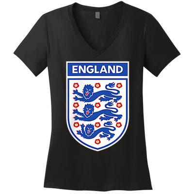 England 1982 Soccer Team Jersey British Three Heraldic Lions Women's V-Neck T-Shirt