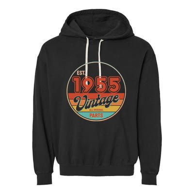 Est 1955 Vintage All Original Parts 70th Birthday Emblem Garment-Dyed Fleece Hoodie