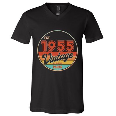 Est 1955 Vintage All Original Parts 70th Birthday Emblem V-Neck T-Shirt