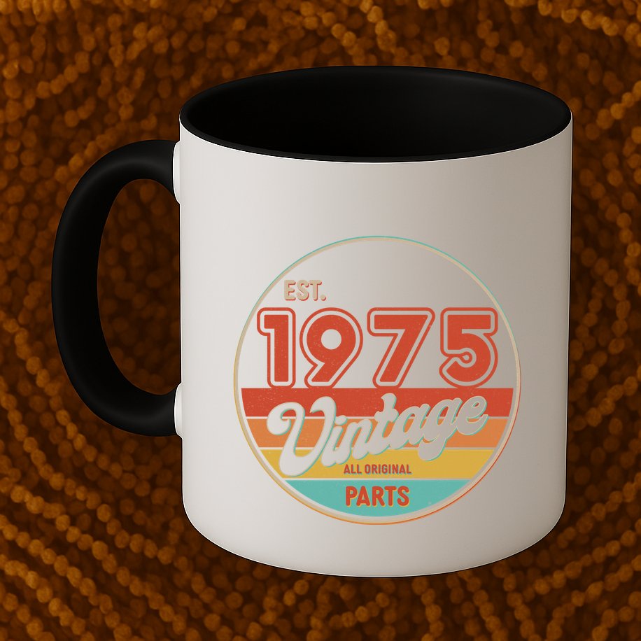 Est 1975 Vintage All Original Parts 50th Birthday Emblem Mug