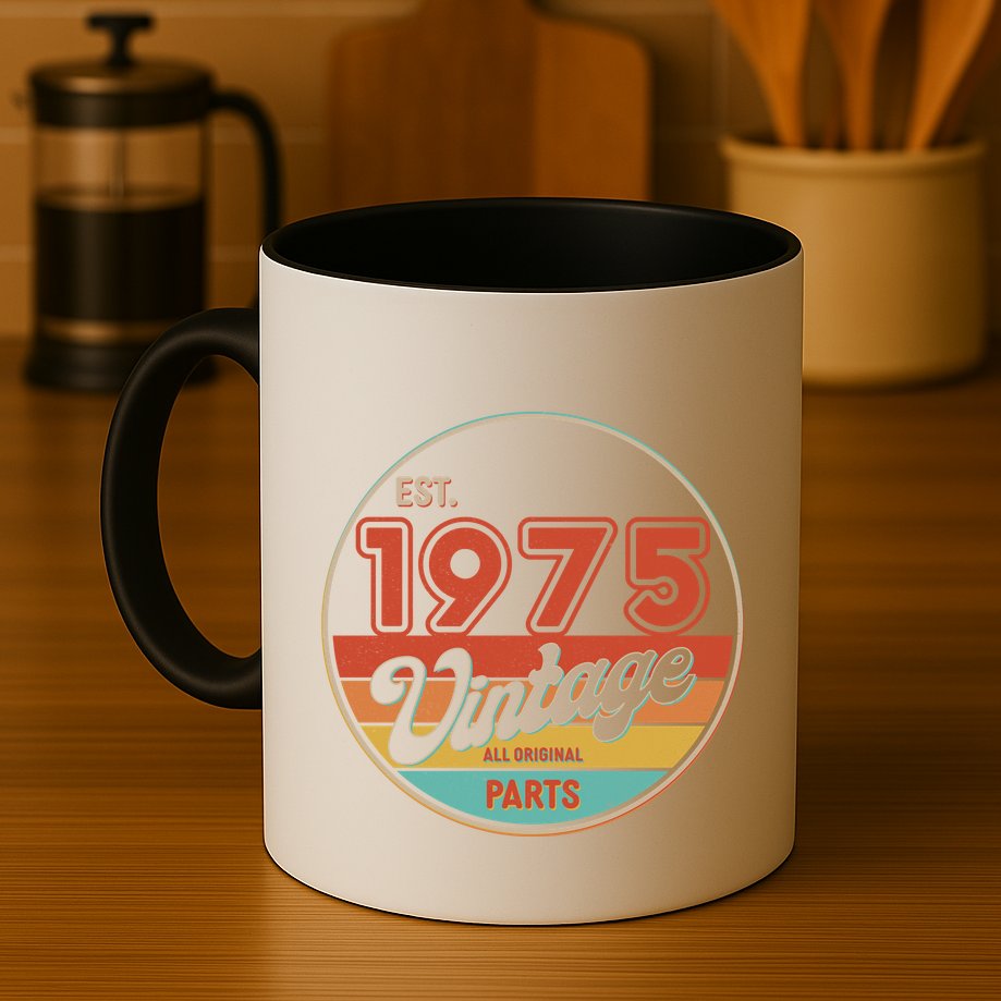 Est 1975 Vintage All Original Parts 50th Birthday Emblem Mug
