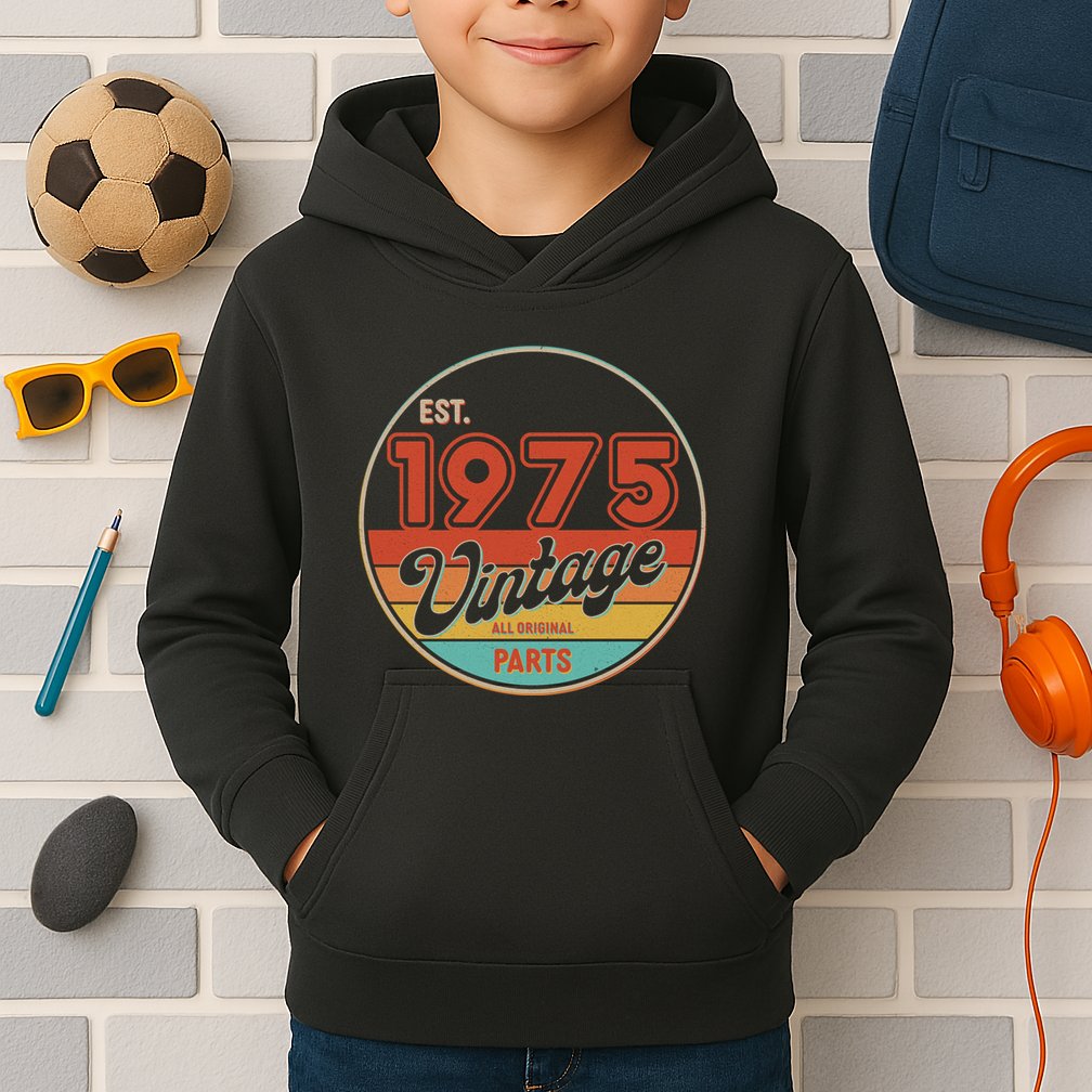 Est 1975 Vintage All Original Parts 50th Birthday Emblem Kids Hoodie