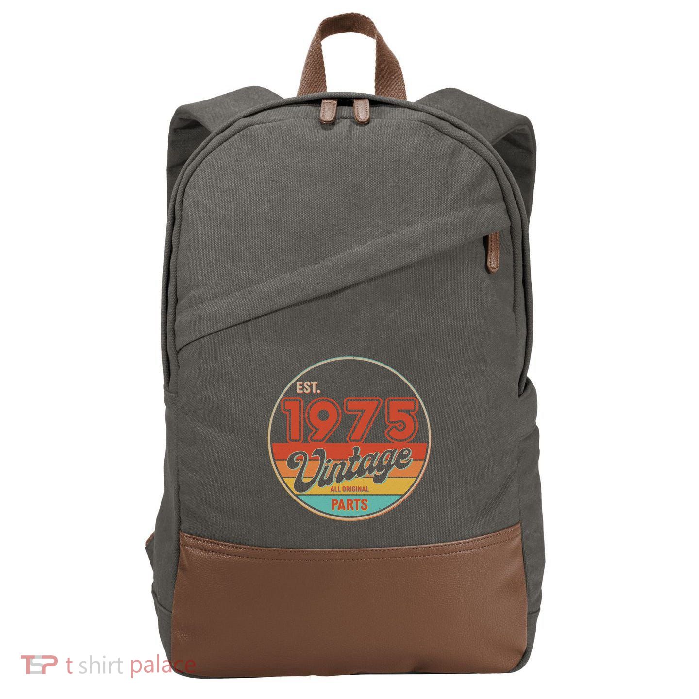 Est 1975 Vintage All Original Parts 50th Birthday Emblem Cotton Canvas Backpack