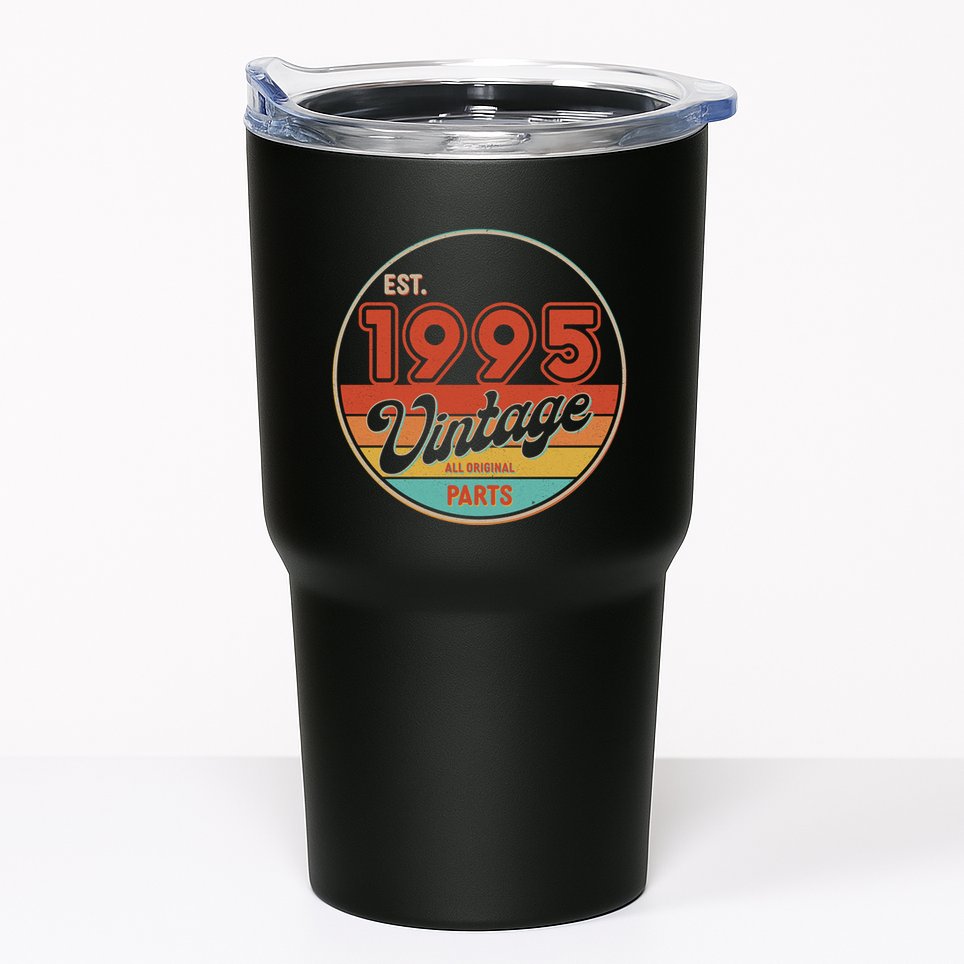 Est 1995 Vintage All Original Parts 30th Birthday Emblem Tumbler