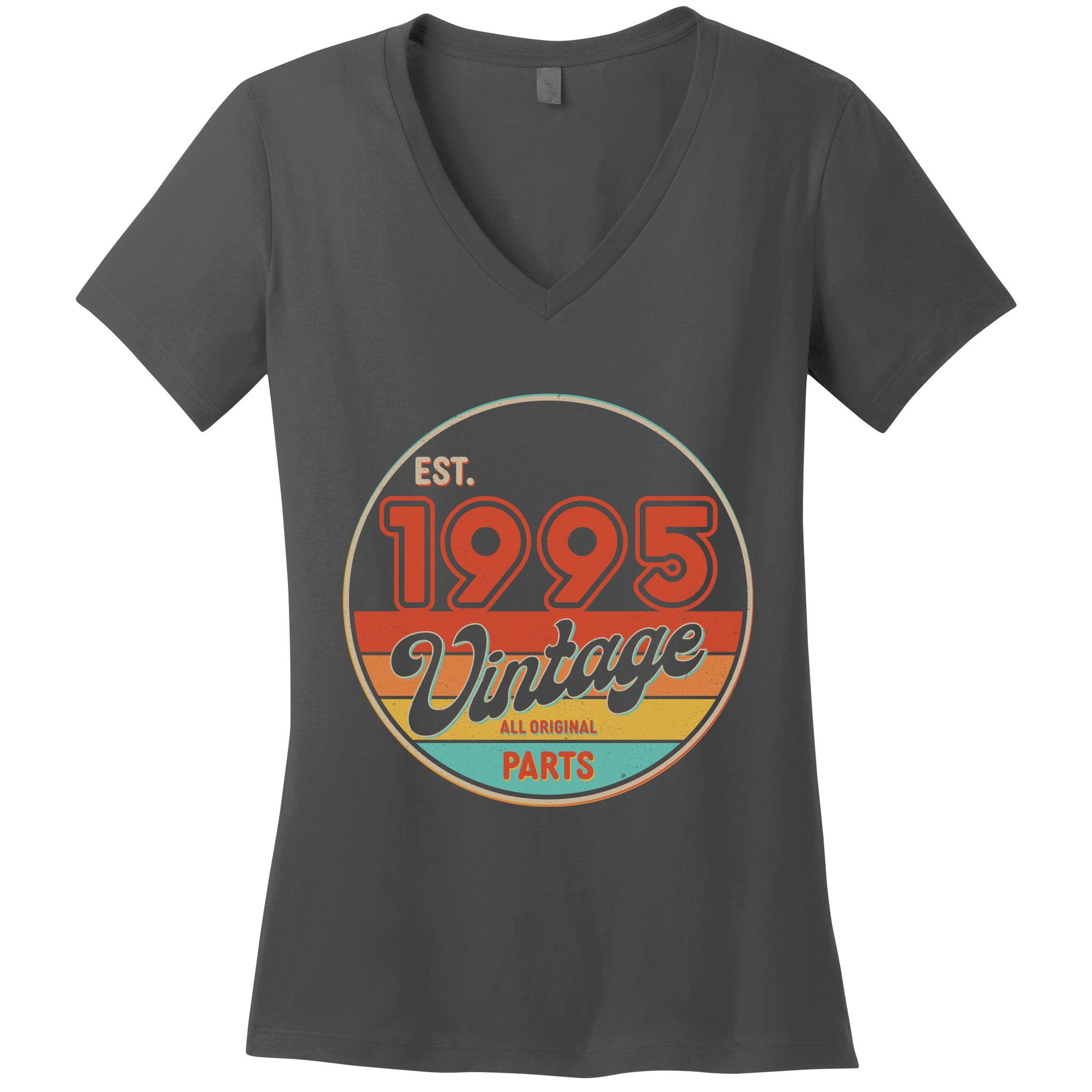 Est 1995 Vintage All Original Parts 30th Birthday Emblem Women's V-Neck T-Shirt