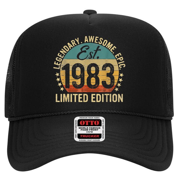 Est 1983 Vintage 1983 Limited Edition 40th Birthday High Crown Mesh Back Trucker Hat