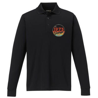 Est 1973 Vintage All Original Parts 50th Birthday Emblem Performance Long Sleeve Polo